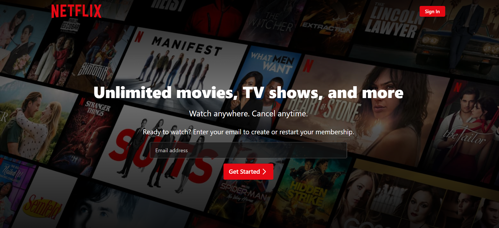 A screenshot of Netflix's website