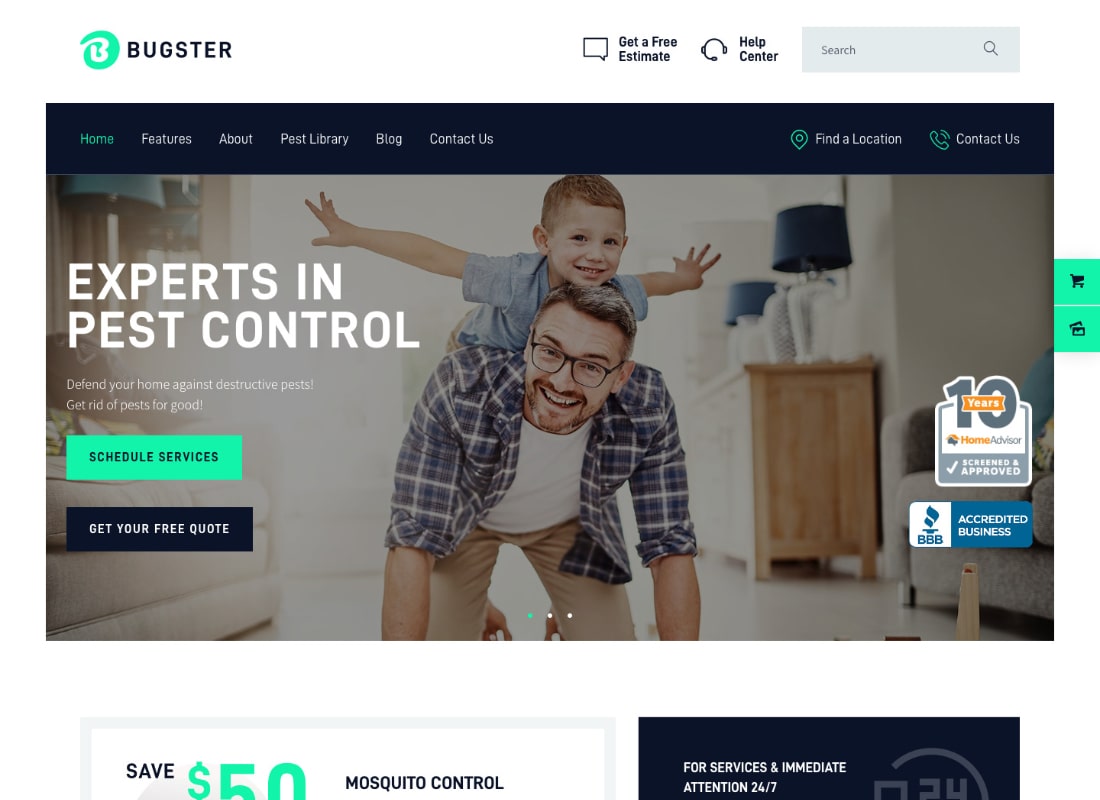 Bugster |  Tema de WordPress de control de plagas y errores para servicios domésticos