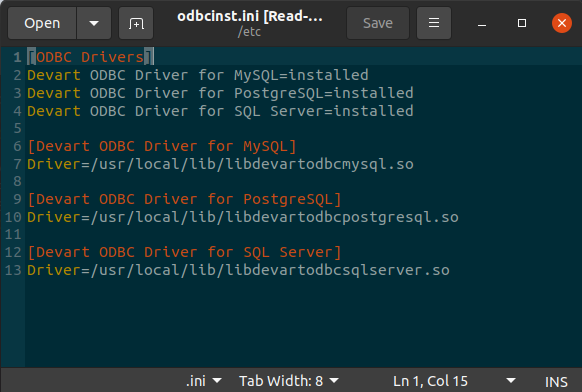 Odbcinst.ini file where ODBC drivers installed are listed.