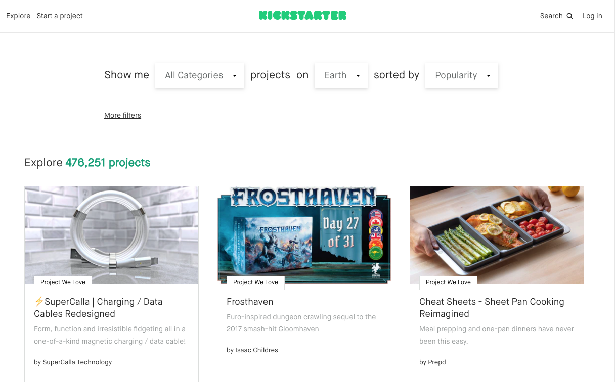 kickstarter discover popular products