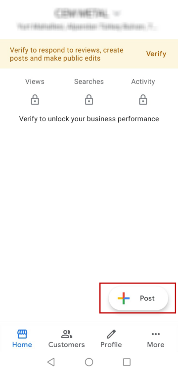Press on "Post" to upload multiple photos on Google Business app.