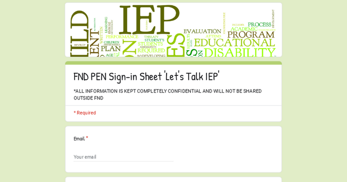FND PEN Sign-in Sheet 'Let's Talk IEP'
