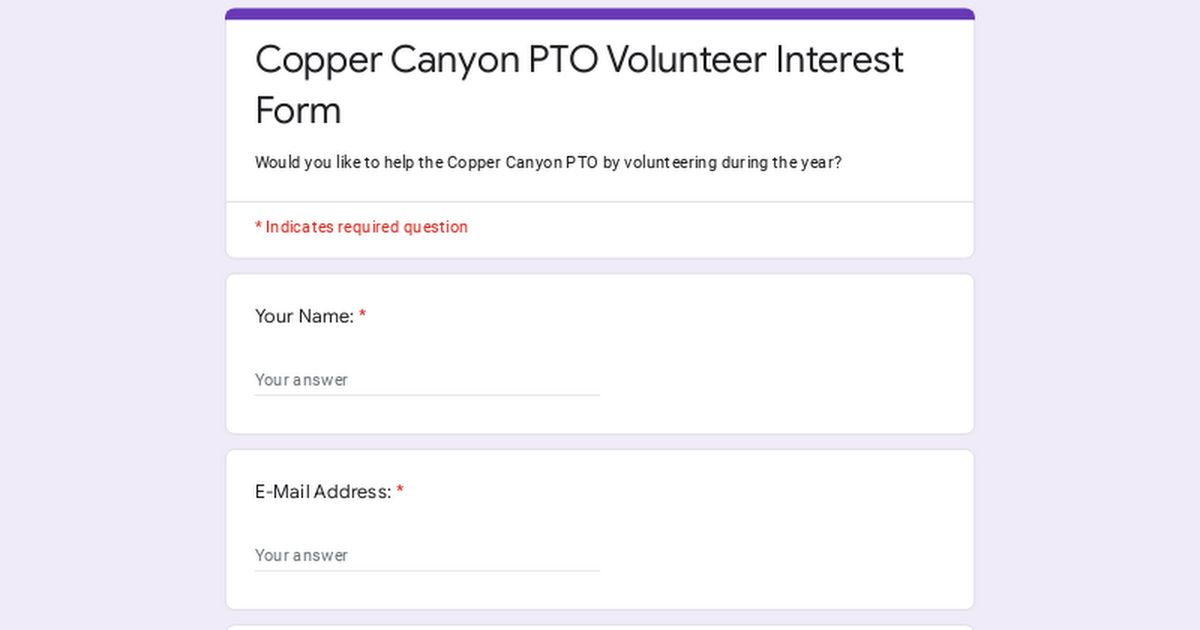 Copper Canyon PTO Volunteer Interest Form