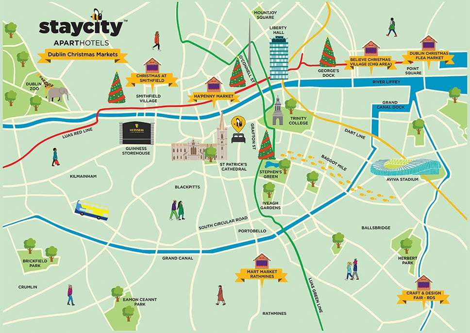 Illustrated map of Dublin Christmas Markets