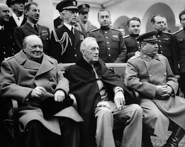 The three leaders of the Allied Powers, from left to right, are Winston Churchill (British Prime Minister), Franklin D. Roosevelt (U.S. President), and Joseph Stalin (Premier of the Soviet Union-Russia)
Image from https://www.britannica.com/topic/Allied-powers-World-War-II#/media/1/709099/60996