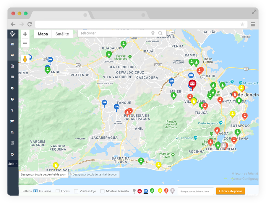 Mapa do Contele Gestor de Equipes, sistema de gestão de equipes externas