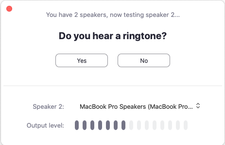 Screenshot of speaker testing screen in Zoom