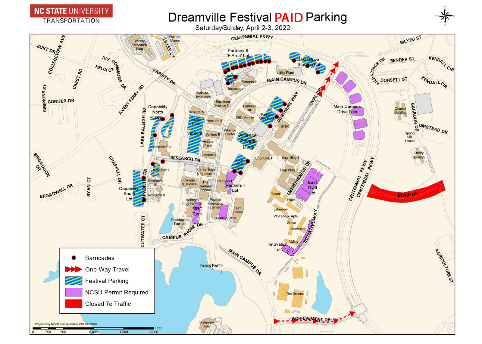 Dreamville Fest PAID parking map showing paid parking lots