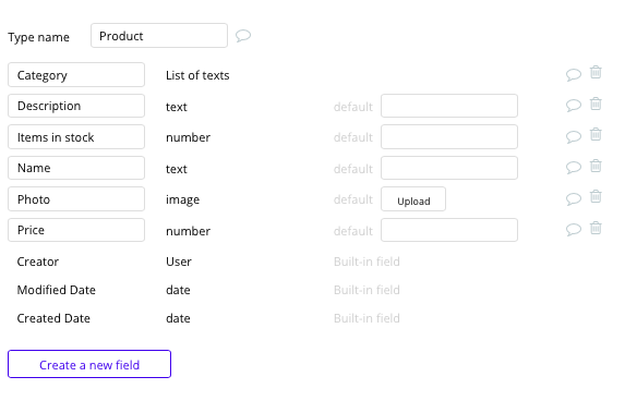 Bubble Etsy Clone Product Data Type and Fields