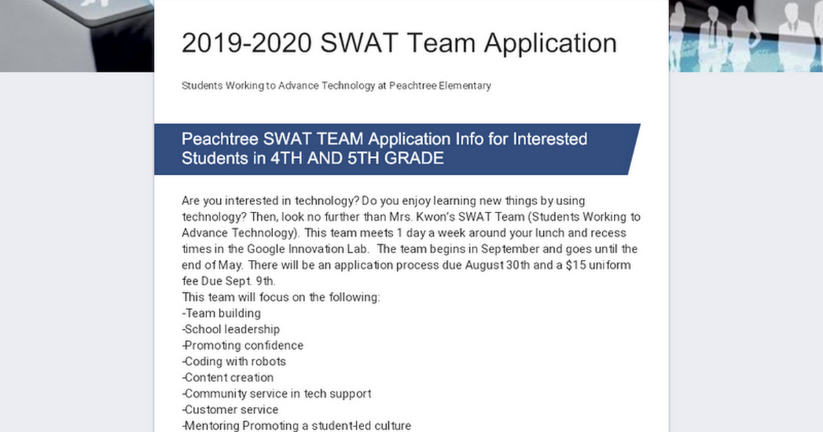 2019-2020 SWAT Team Application 