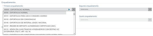 Enquadramento de operação Exportação