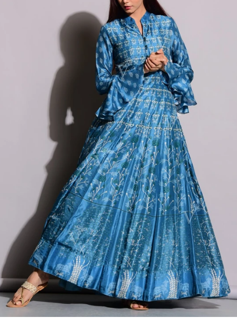 Sail Blue Printed Anarkali Suits Tunic