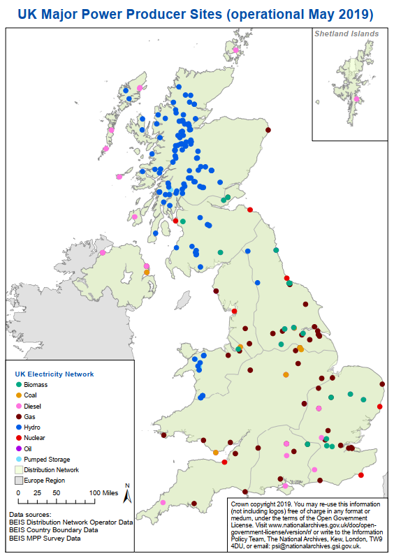 map of UK power station locations and type
