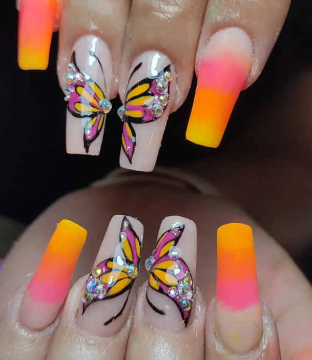 Butterfly Neon Nail Designs