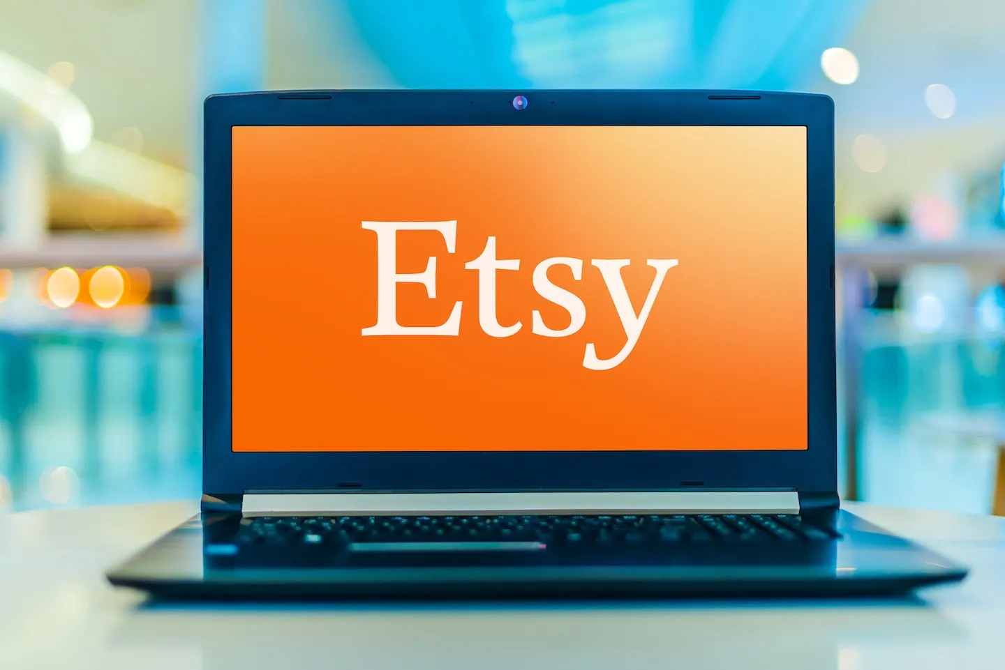 Full screen Etsy logo on laptop screen