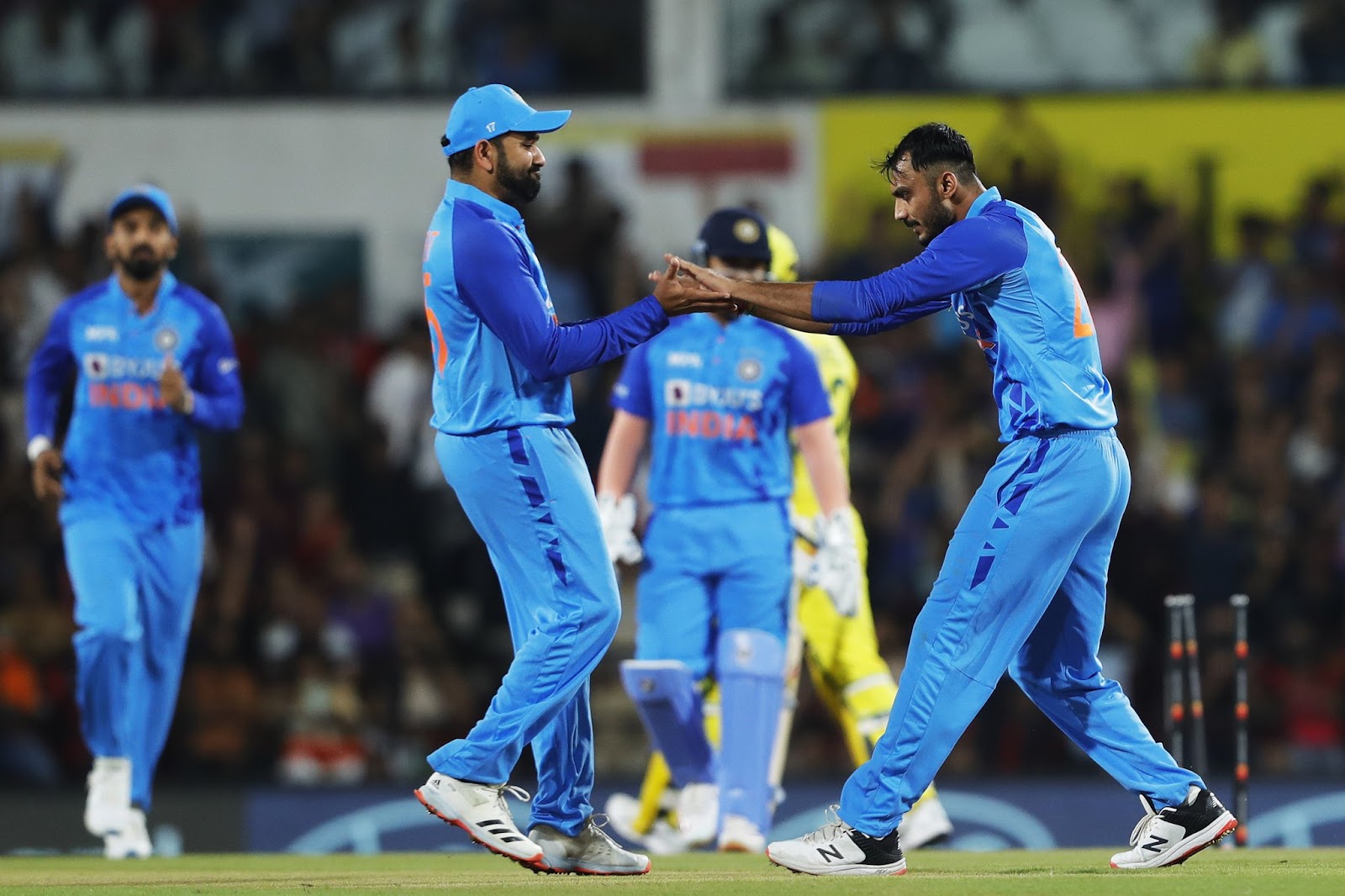 Axar Patel celebrates a wicket against Australia