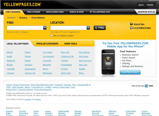 Site Yellow Page avant refonte