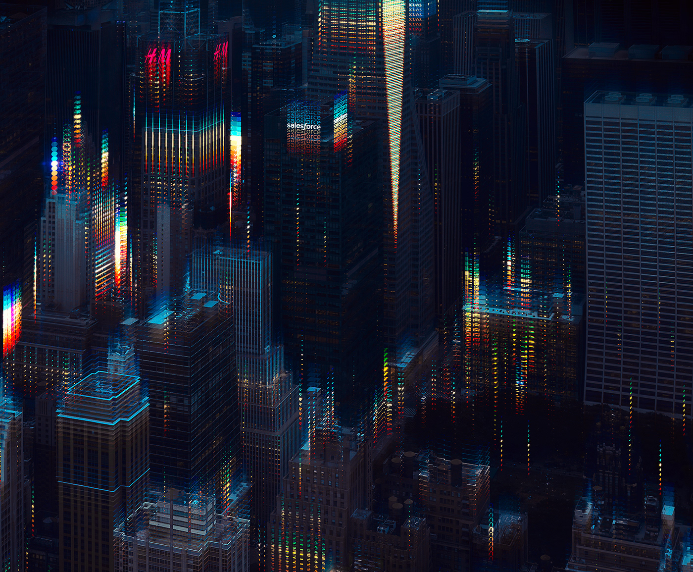 3d illustration digital art futuristic Glitch lights Manhattan New York night NY skyscraper video game