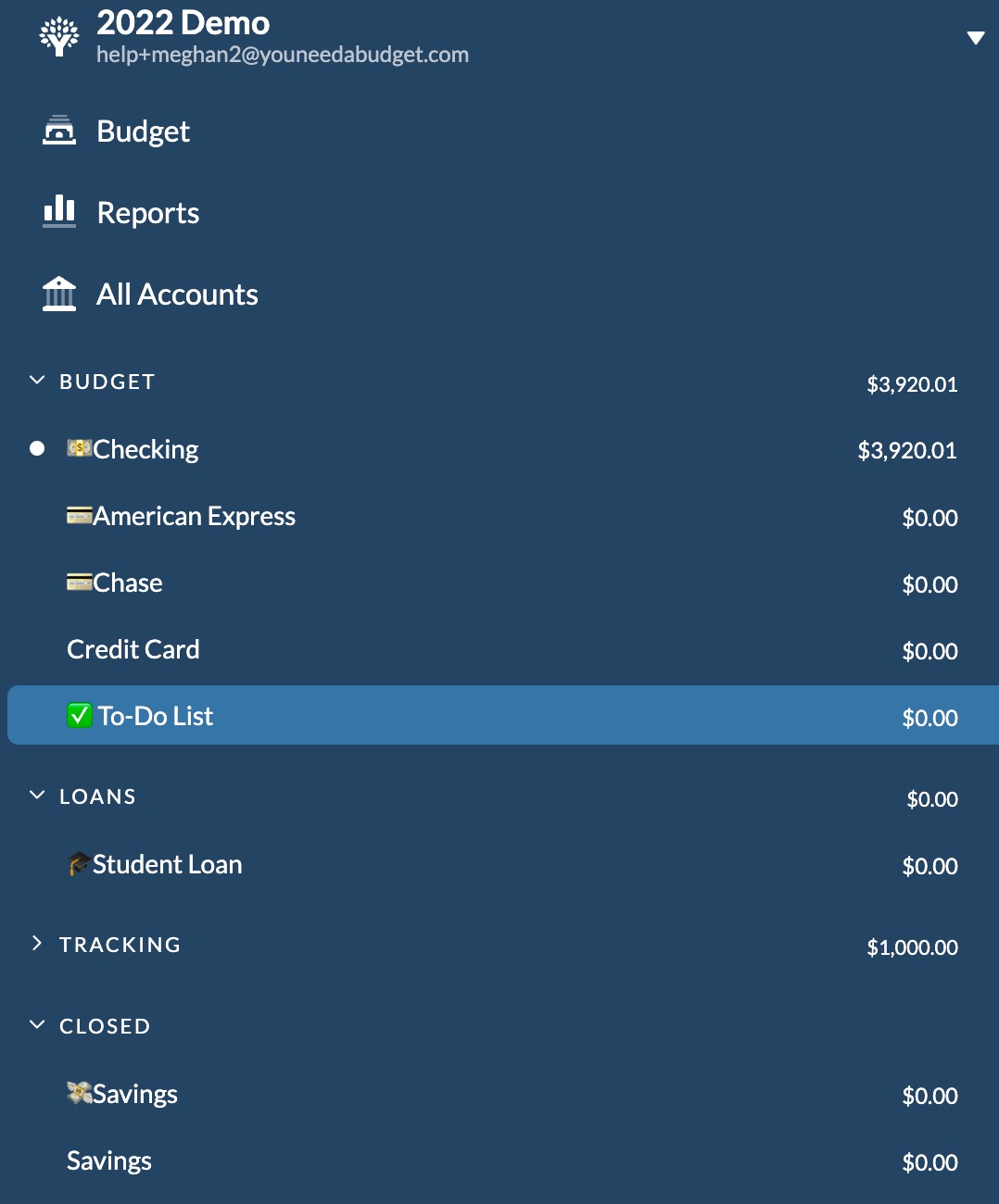 A screenshot of the accounts section with a fake "To-do list" account to use as a running to-do list. 