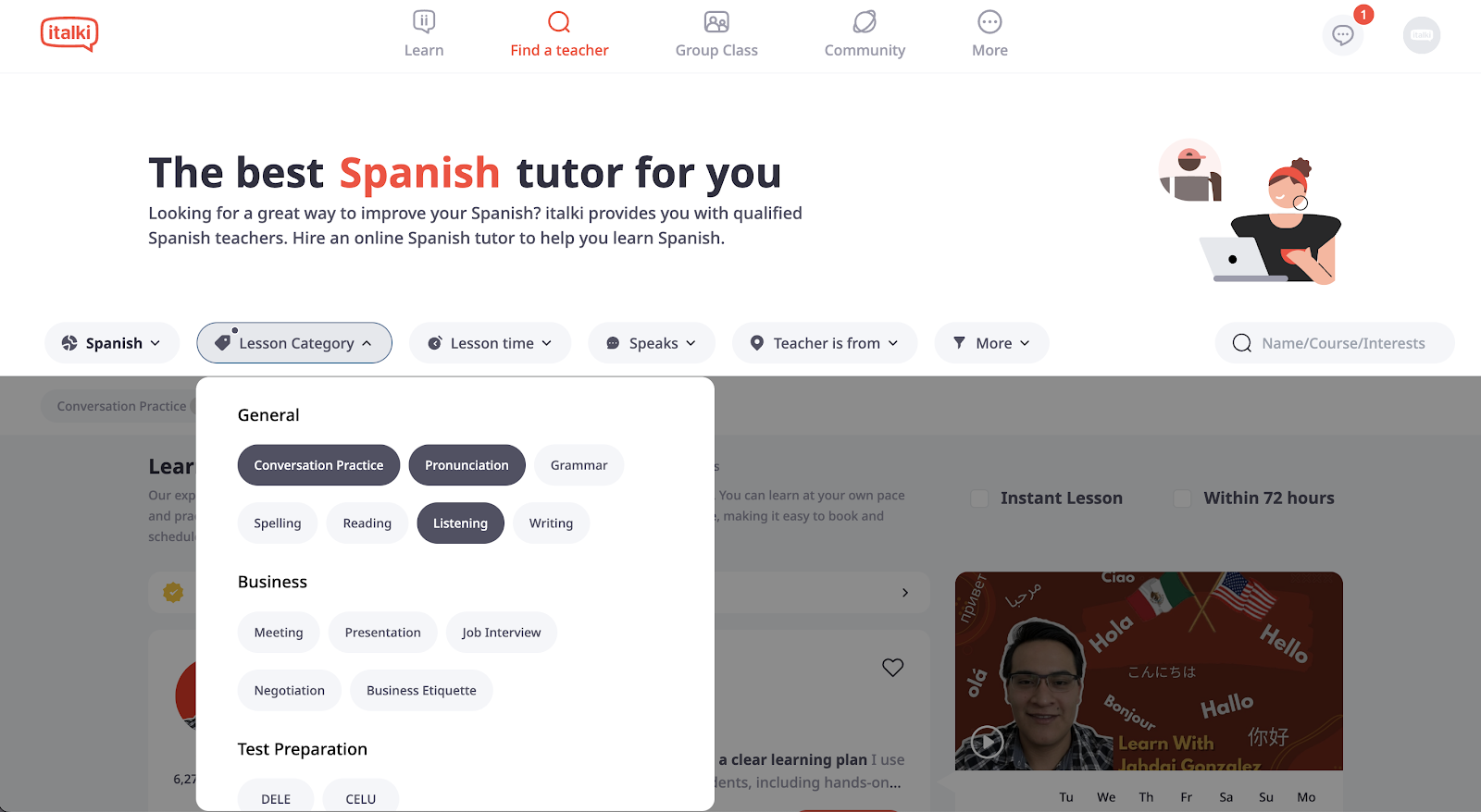 italki review screenshot of best spanish tutor for you