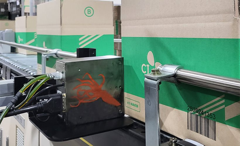 CJ Logistics’ innovative barcode printing system that prints barcodes directly on boxes instead of affixing them to the packaging with adhesive