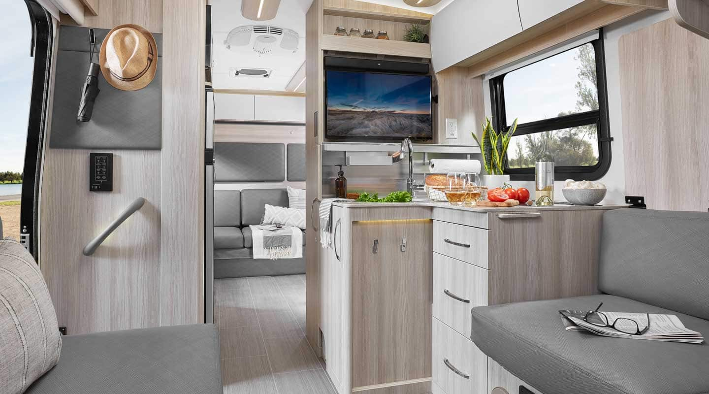 Leisure Travel Vans Wonder interior pics modern and light good storage quality class c