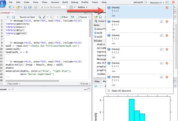 List of current RStudio sessions.