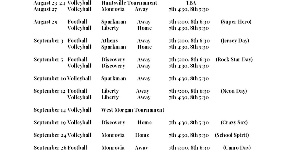 Meridianville Middle School Football Schedule