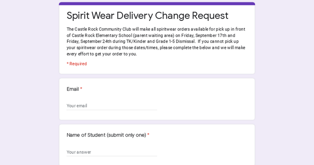 Spiritwear Delivery Change Request