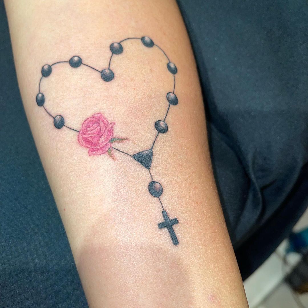 heart rosary tattoo