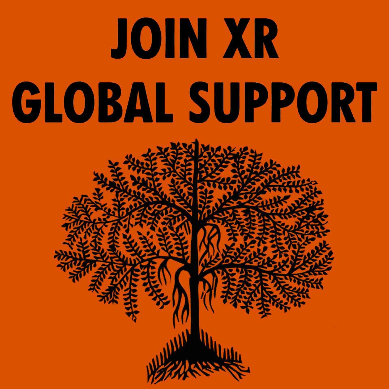 Branching tree on orange background with JOIN XR GLOBAL SUPPORT