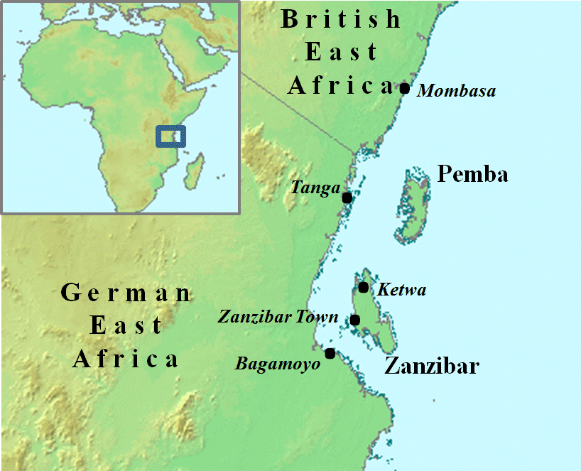 Location of Zanzibar in reference to East Africa. Image courtesy Wikimedia Commons.