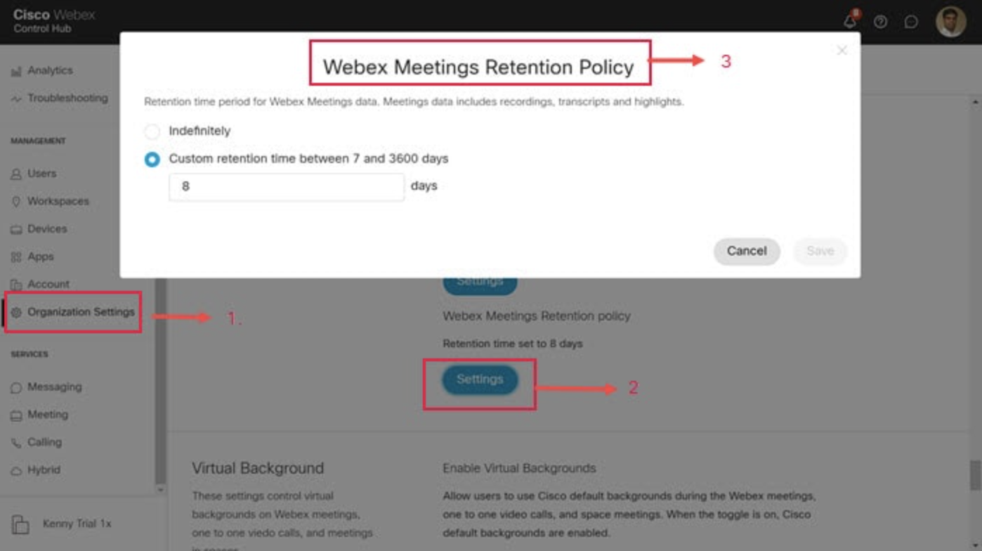 Webex meeting retention policy