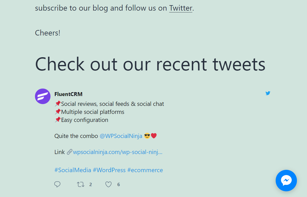 fluentcrm twitter feed