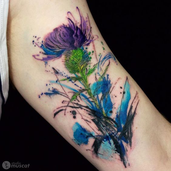 Gorgeous Arm Inspired Thistle Tattoo Designs 