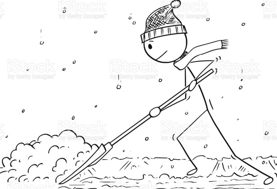 Cartoon stick figure drawing of a person shoveling snow

Description automatically generated