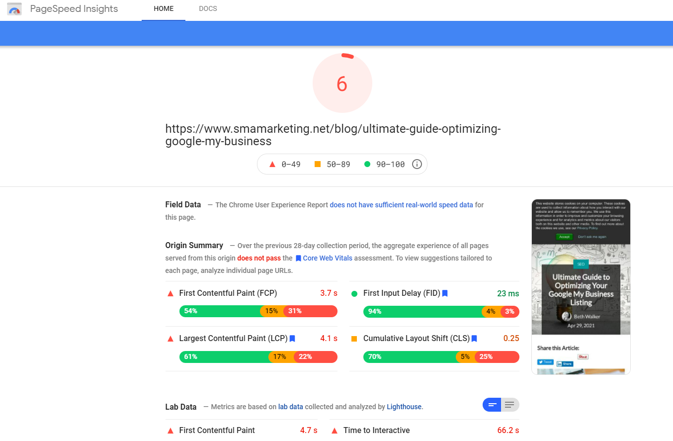 PageSpeed Insights details