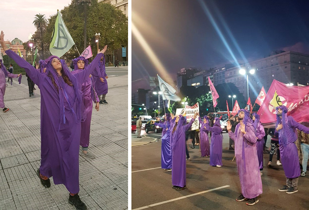The Purple Brigade march through the capital throughout the day and night.