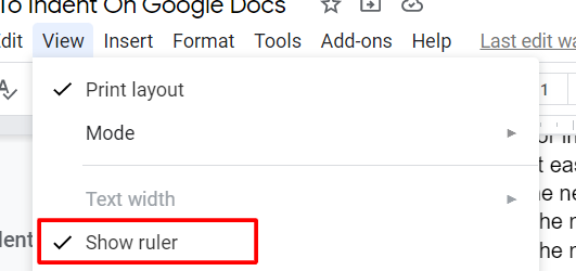hanging indent in google docs using ruler