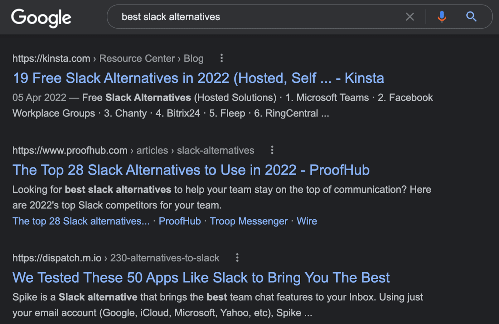 Google screenshot of best Slack alternatives.