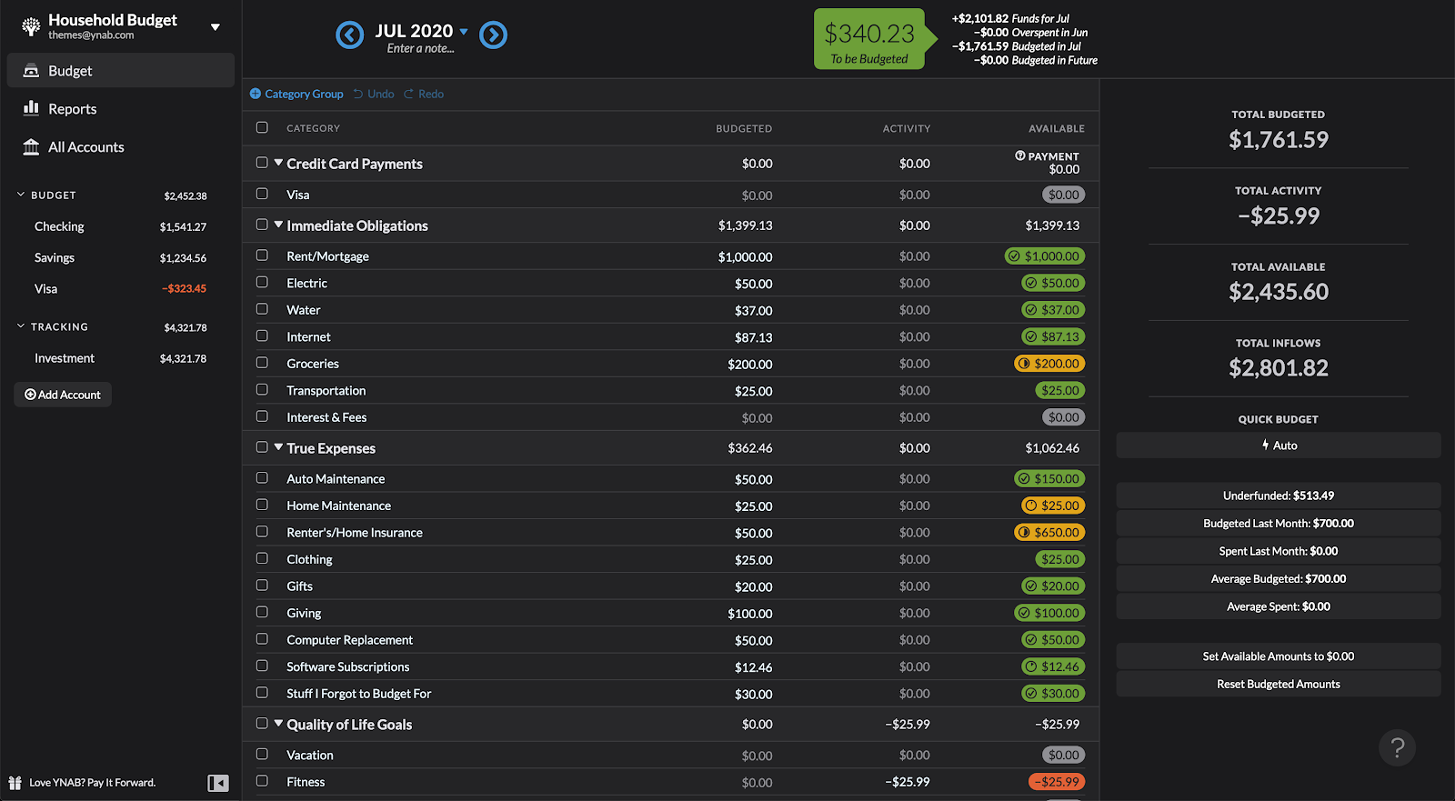 YNAB's dark mode