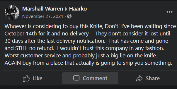 Long shipping time regarding Haarko