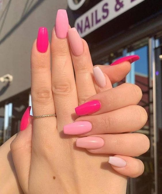 Pretty Pink Drama coffin nail design