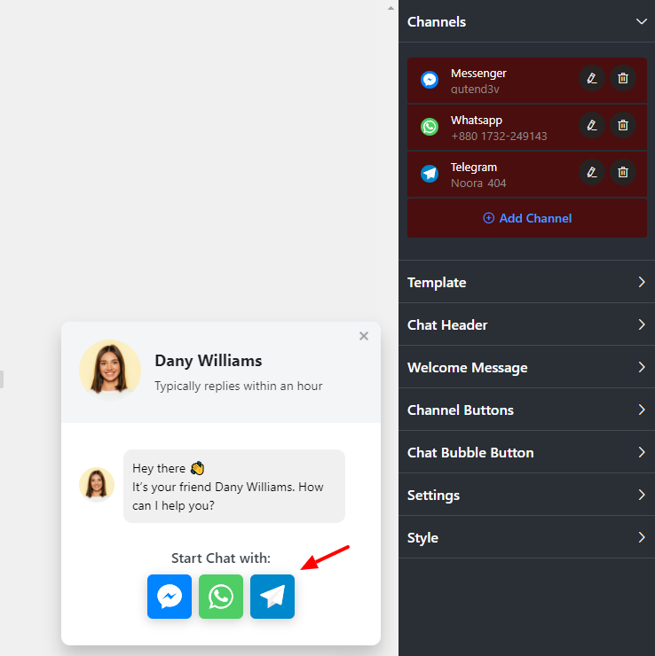 Telegram social chat widget added