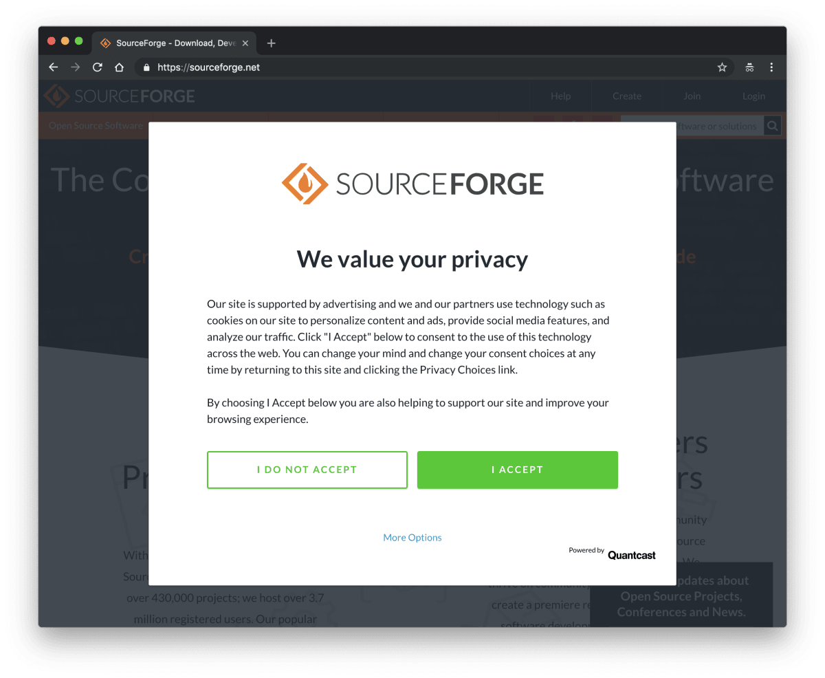 sourceforge privacy settings