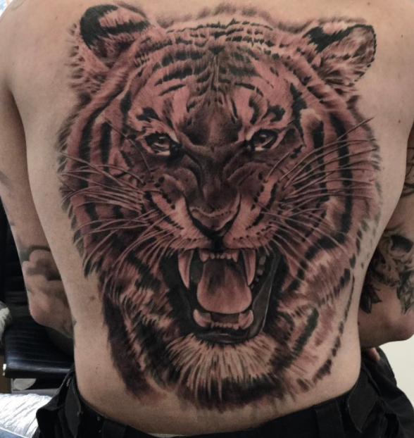 Roaring Tiger Back Tattoo