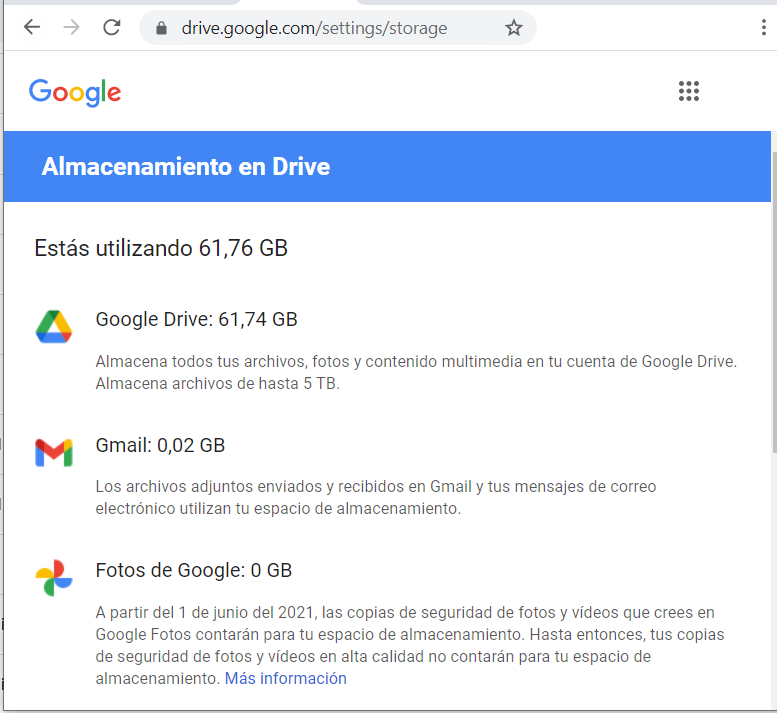 Servicio de Informática - Liberar espacio en Google Fotos