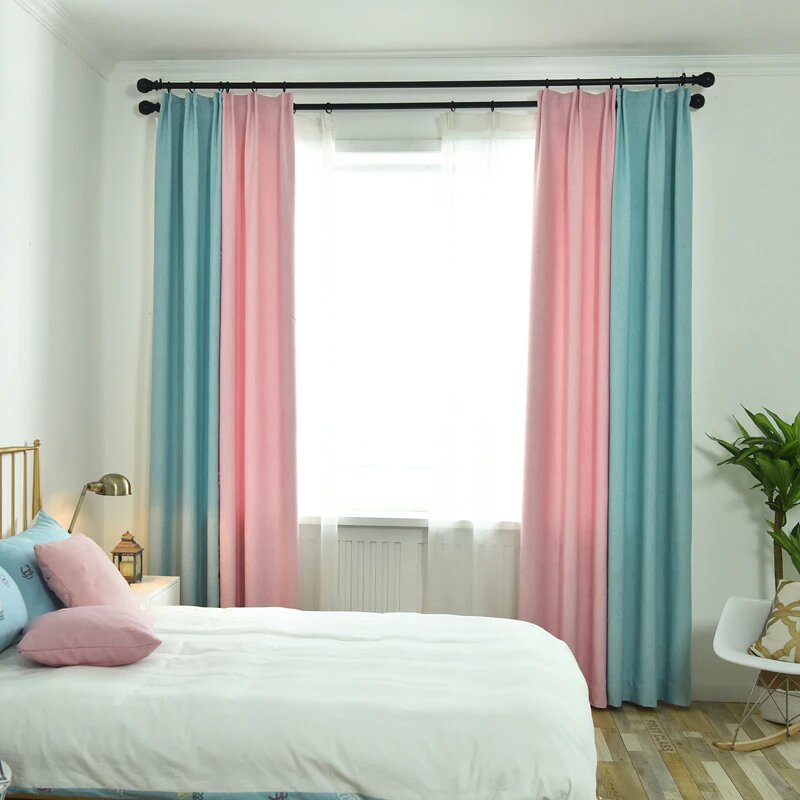 Nordic Pink Blue Cloth Curtains