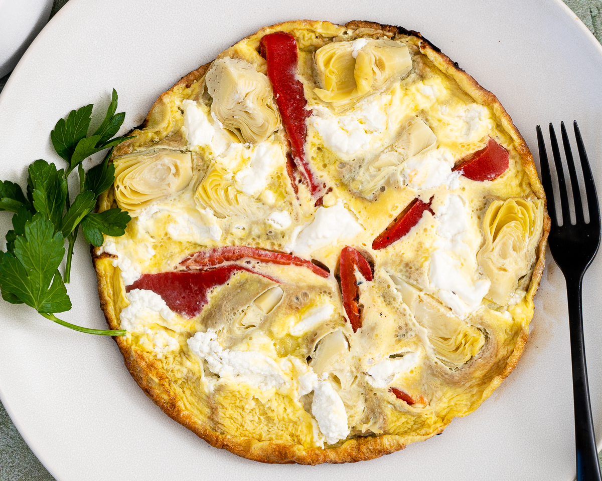 artichoke omelette served on a plate