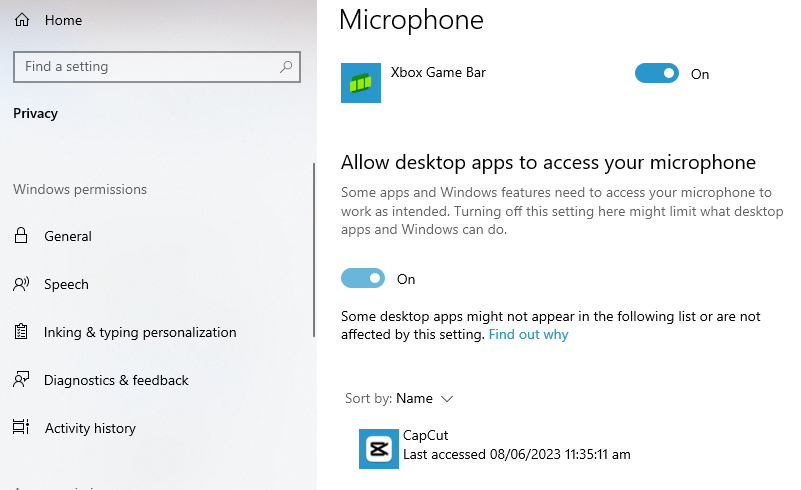 Allowing desktop apps to access microphone